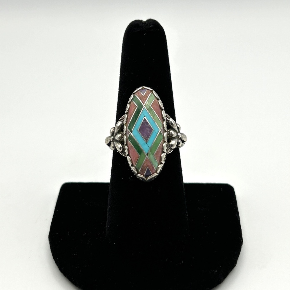 Carolyn Pollack Silver Ring with Turquoise and Purple Inlay - Picture 2 of 16
